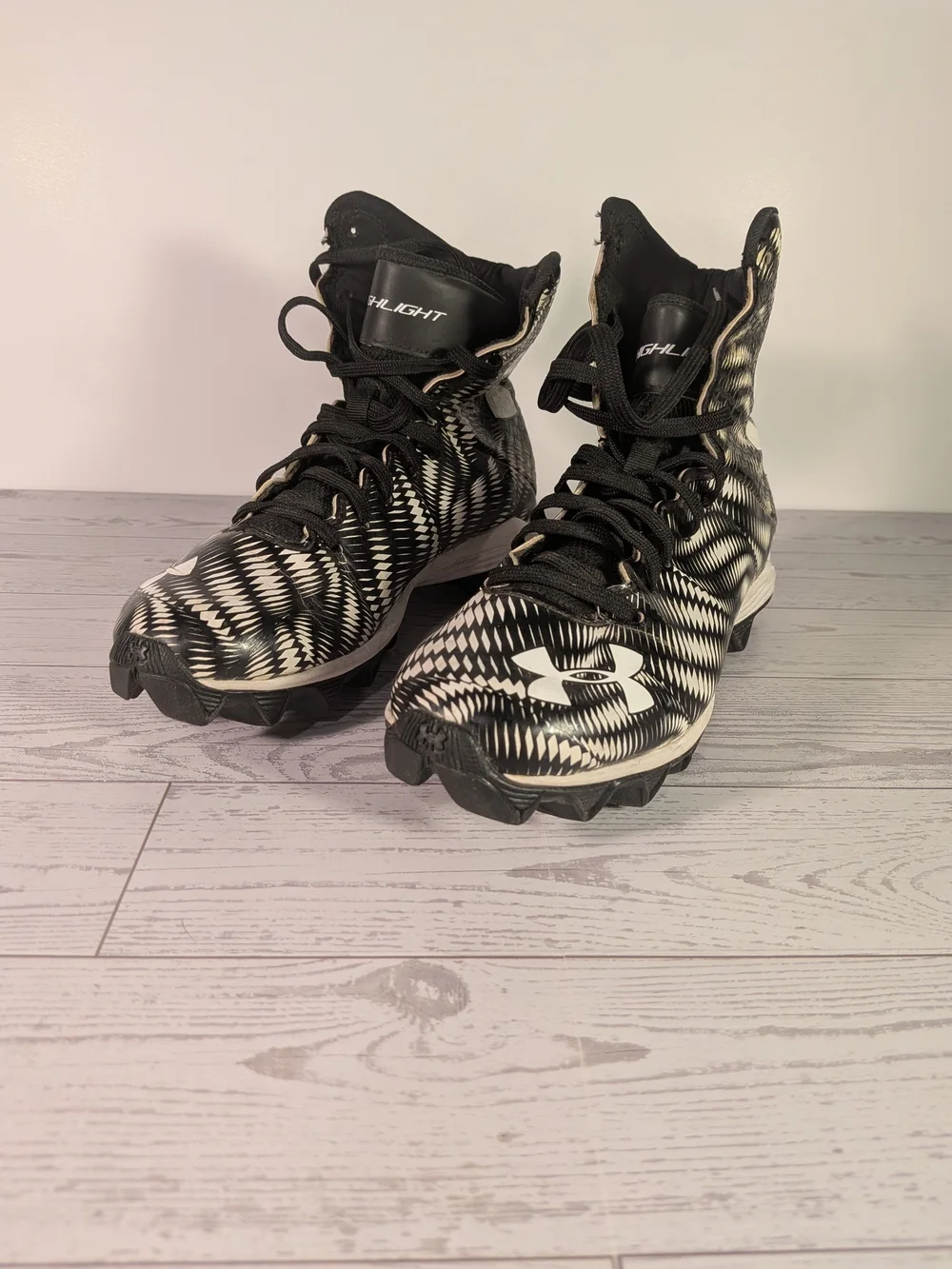 Under Armour Kids' Black & White High-Top Cleats 2Y